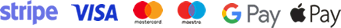 Stripe, VISA, MasterCard, Maestro, Google Pay, Apple Pay